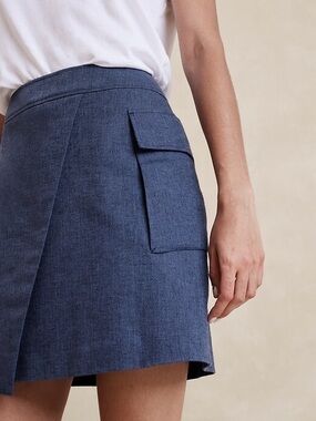 Denim-Look Side Pocket Mini Skirt - Blue